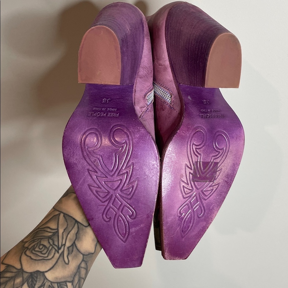 Free People | Purple Leather Brayden Cap Toe Western Booties Size 7.5 NWOB - Picture 6 of 11